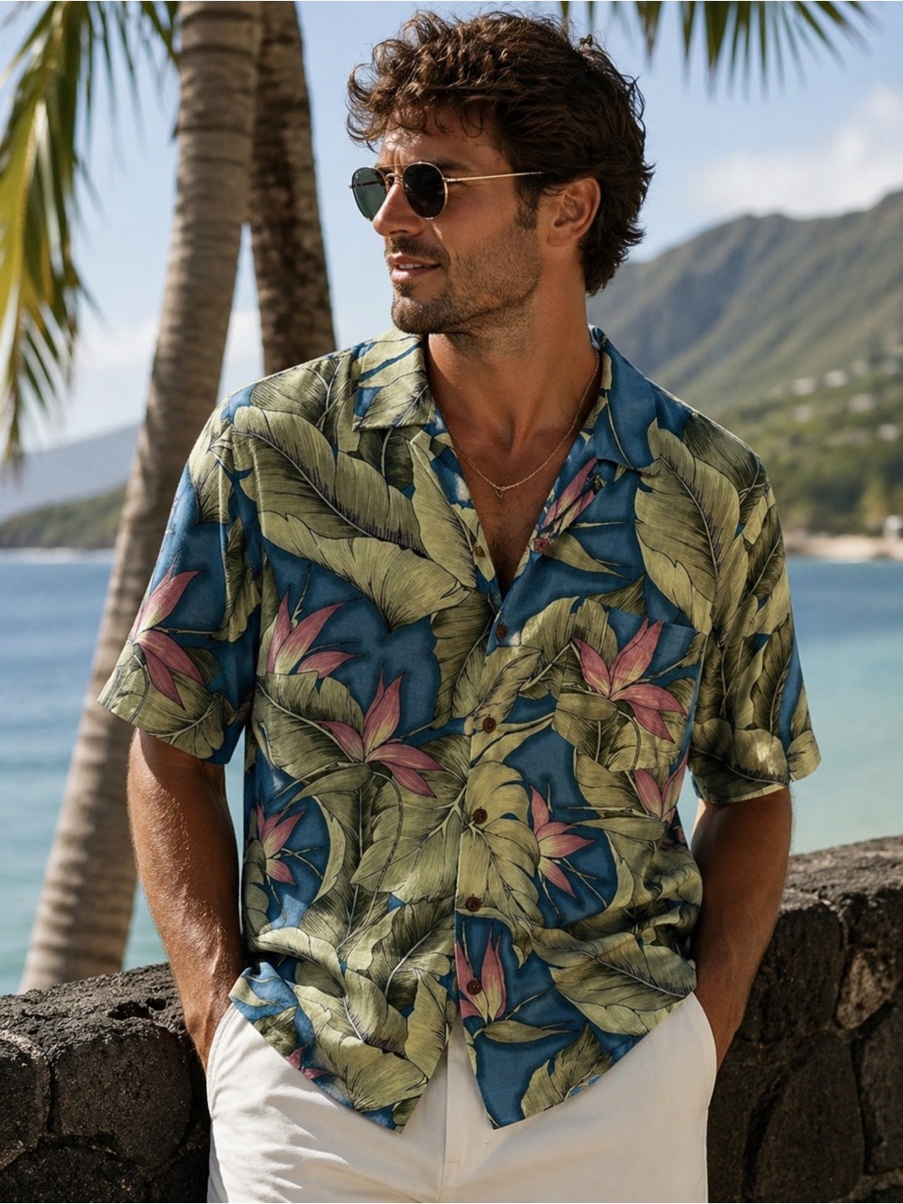 Bermuda Bay Silk Hawaiian Shirt Large